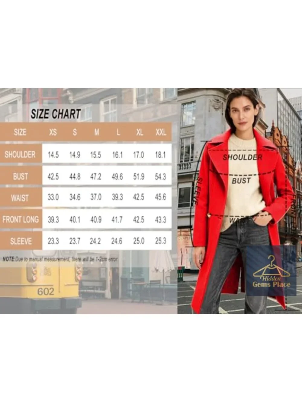 Women's Long Notch Lapel Peacoat Double-Breasted Overcoat Fall Winter